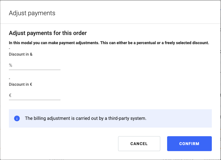 Example for an external action triggering a payment adjustment